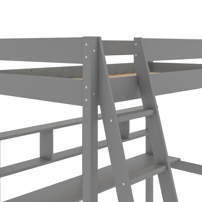 Lit mezzanine Brody gris avec bureau intégré, échelle et garde-corps pour enfants et adolescents - format lit simple