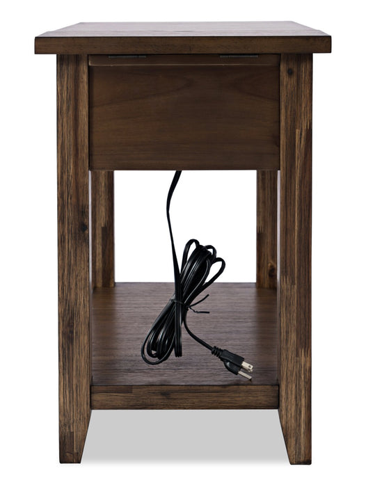 Table de fauteuil Branson de 16 po avec rangement, tablette et port USB - brun foncé