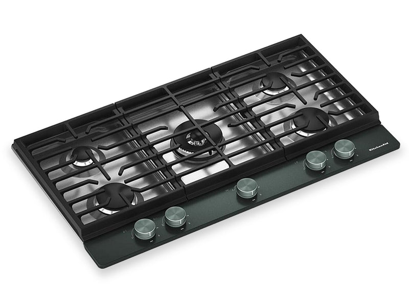 Surface de cuisson à gaz sur métal KitchenAid avec grille pour wok intégrée - Genièvre - KCGK536SJP