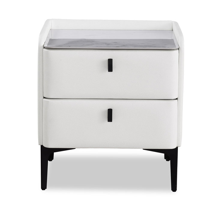Table de nuit rembourrée Nova de 20,25 po (l) x 22,5 po (H) à 2 tiroirs avec dessus en pierre frittée - blanche