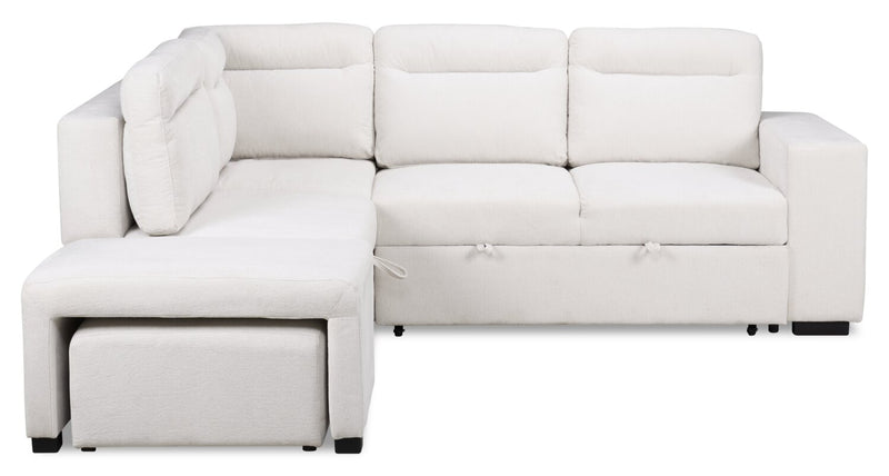 Sofa-lit sectionnel de gauche Coast 3 pièces en tissu blanc ivoire avec fauteuil long de rangement et accoudoir de rangement