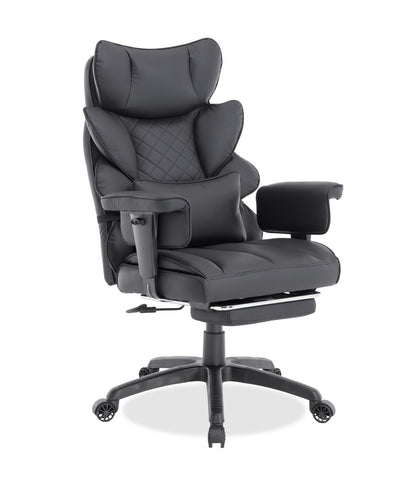 Tommy 28.7" Faux Leather Adjustable Office Chair with Footrest and Adjustable Arms – Black  | Chaise de bureau réglable Tommy de 28.7 po en similicuir avec repose-pieds et accoudoirs réglables - noire