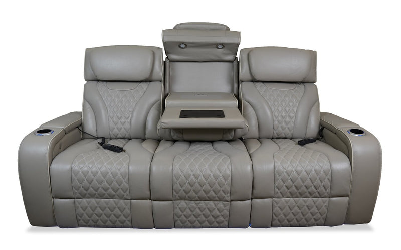 Sofa de massage à inclinaison électrique Elite de 86 po en cuir véritable avec son immersif et appuie-têtes électriques - mastic