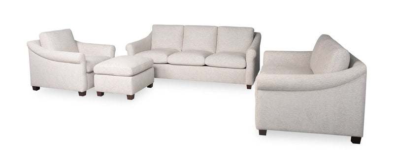 Sofa Mallie de 84 po en tissu de chenille avec accoudoirs enroulés et pattes en bois - blanc coquillage