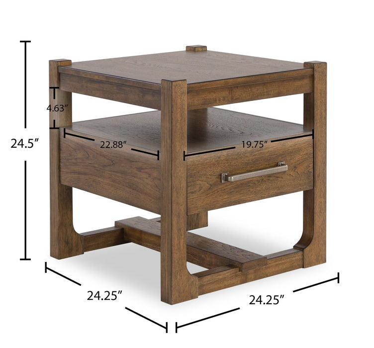 Table de bout Gideon de 24 po de style champêtre en bois massif - brun