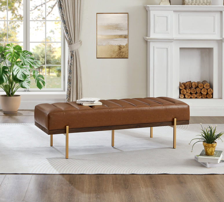 Banc Linden de 55 po en similicuir - brun
