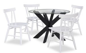 Ensemble de salle à manger Remi 5 pièces en verre et bois avec table ronde de 42 po (L) et 4 chaises à dossier à lattes - noir et blanc