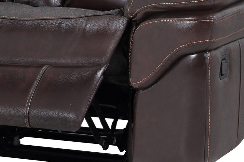 Sofa sectionnel inclinable Leo 6 pièces en cuir véritable avec console de rangement et 2 porte-gobelets - brun noyer
