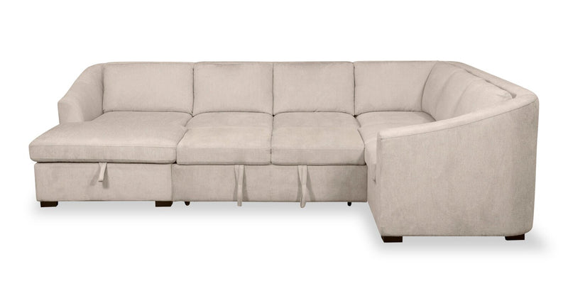 Sofa-lit sectionnel de gauche Envy 3 pièces en tissu de chenille avec fauteuil long de rangement - beige amande