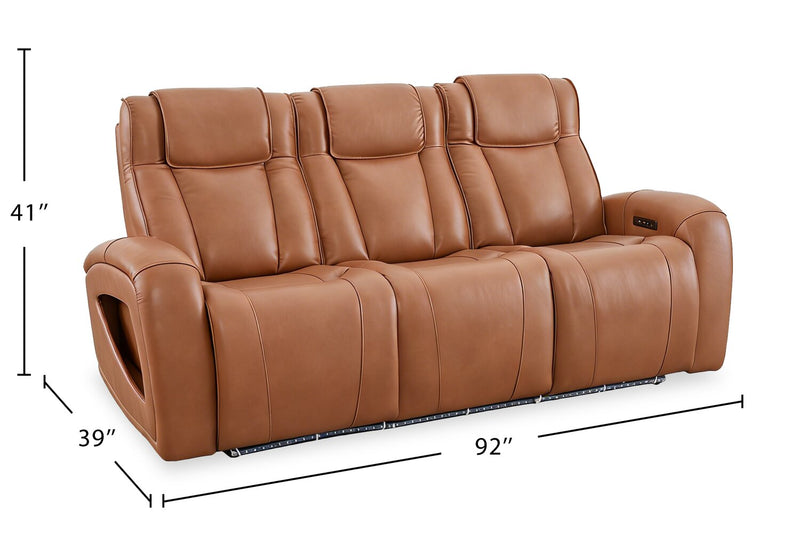 Sofa à inclinaison électrique Titan de Shaquille O’Neal Home de 92 po en cuir véritable avec confort Shaq-o-pedic -  terre