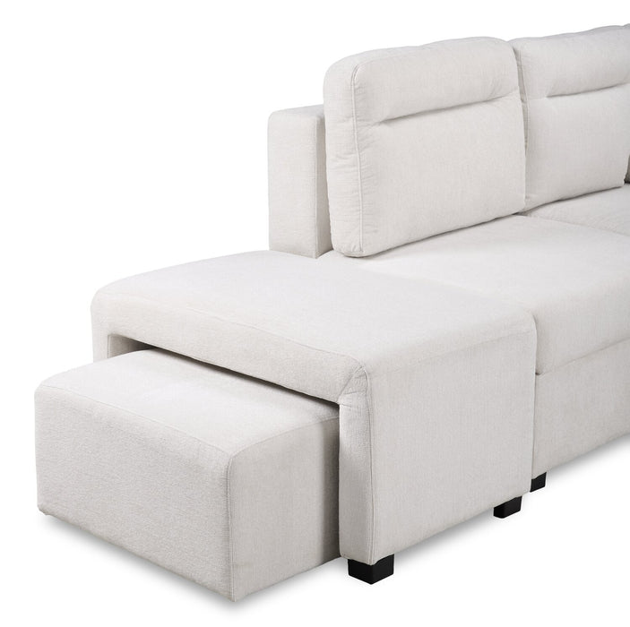 Sofa-lit sectionnel de gauche Coast 3 pièces en tissu blanc ivoire avec fauteuil long de rangement et accoudoir de rangement