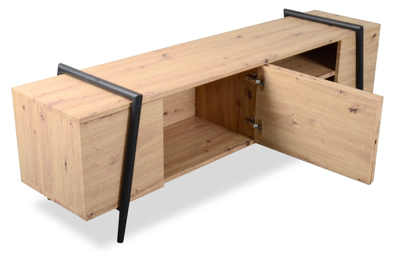 Meuble pour téléviseur moderne Rynar de 71 po avec rangement pour téléviseurs jusqu’à 80 po - bois naturel