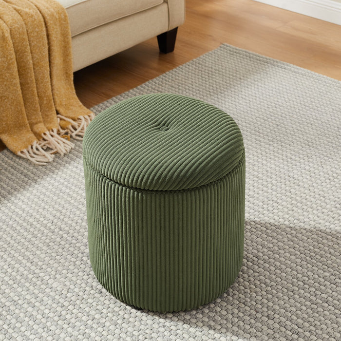Pouf de rangement rond Saskatoon de 17 po en velours côtelé - vert