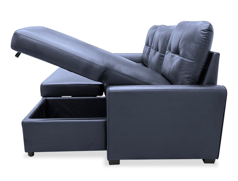 Sofa-lit sectionnel de droite Carter 2 pièces en tissu d’apparence cuir avec fauteuil long de rangement - noir