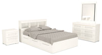  Ensemble lit matelot Riley 6 pièces avec tête de lit bibliothèque, commode, miroir et table de nuit, blanc - format lit double
