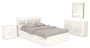 Ensemble lit matelot Riley 6 pièces avec tête de lit bibliothèque, commode, miroir et table de nuit, blanc - format lit double
