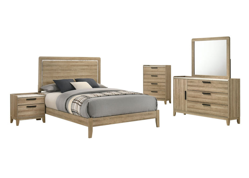 Commode de chambre à coucher Sable de 59 po (L) x 37 po (H) à 3 tiroirs avec armoire de rangement - brun clair