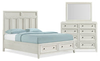  Ensemble de chambre à coucher Casa 5 pièces en bois avec lit, commode et miroir, blanc - format grand lit