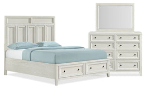 Ensemble de chambre à coucher Casa 5 pièces en bois avec lit, commode et miroir, blanc - format grand lit