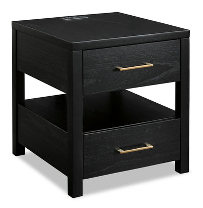 Julian 22” Contemporary End Table with Storage and USB Ports - Black | Table de bout contemporaine Julian de 22 po avec rangement et ports USB - noire