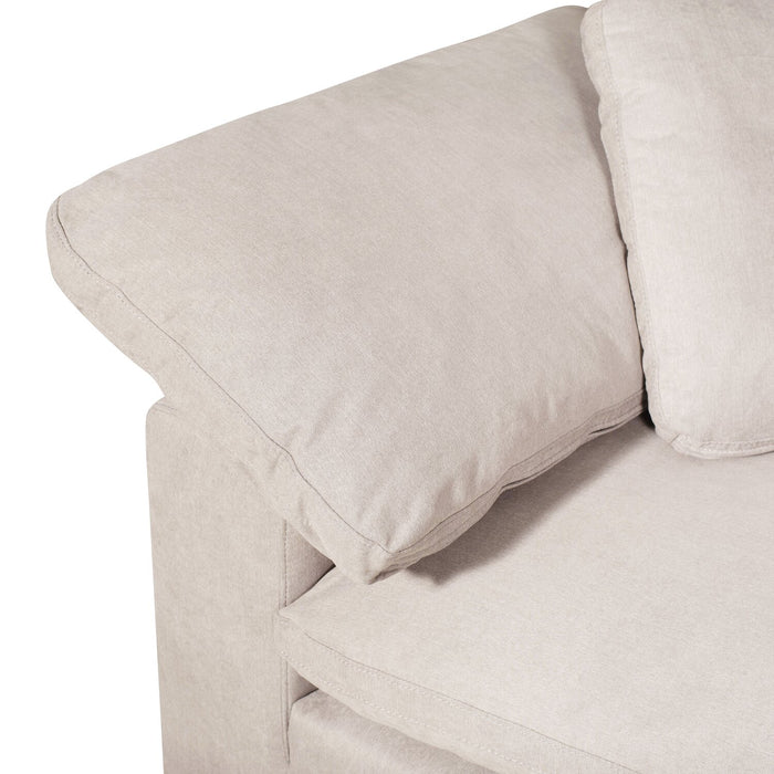 Sofa sectionnel modulaire de style cocon Eclipse 6 pièces en tissu d’apparence lin avec coussins réversibles en duvet et plumes - blanc lin