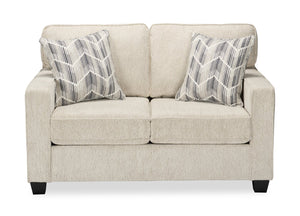 Causeuse Lennox de 57 po fabriquée au Canada en tissu de chenille avec coussins réversibles et coussins décoratifs - taupe