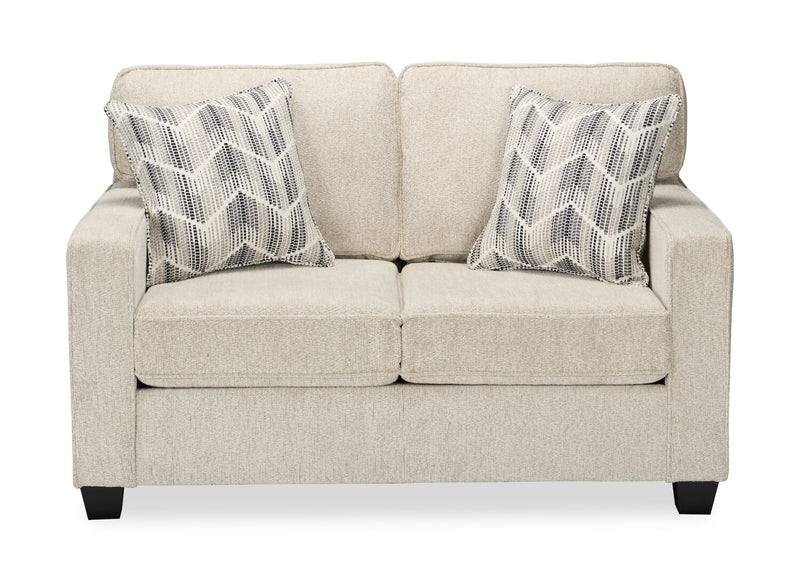 Causeuse Lennox de 57 po fabriquée au Canada en tissu de chenille avec coussins réversibles et coussins décoratifs - taupe