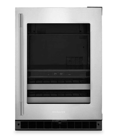 KitchenAid 24" Beverage Centre with Wood-Front Racks – Black and Stainless Steel - KUBR524SSB  | Refroidisseur à boissons KitchenAid de 24 po avec grilles à devant en bois - noir et acier inoxydable - KUBR524SSB