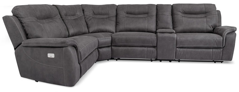 Sofa sectionnel à inclinaison électrique Floy 5 pièces en suédine avec appuie-têtes électriques, console de rangement et port USB - gris