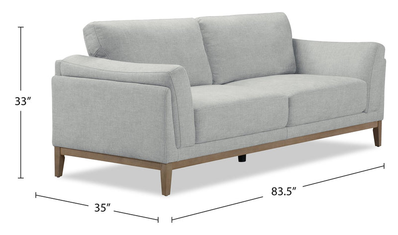Sofa Valley de 83,5 po en tissu avec base et pattes en hévéa - gris