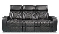  Sofa de massage à inclinaison électrique Elite de 86 po en cuir véritable avec appuie-têtes électriques et accoudoirs de rangement - noir