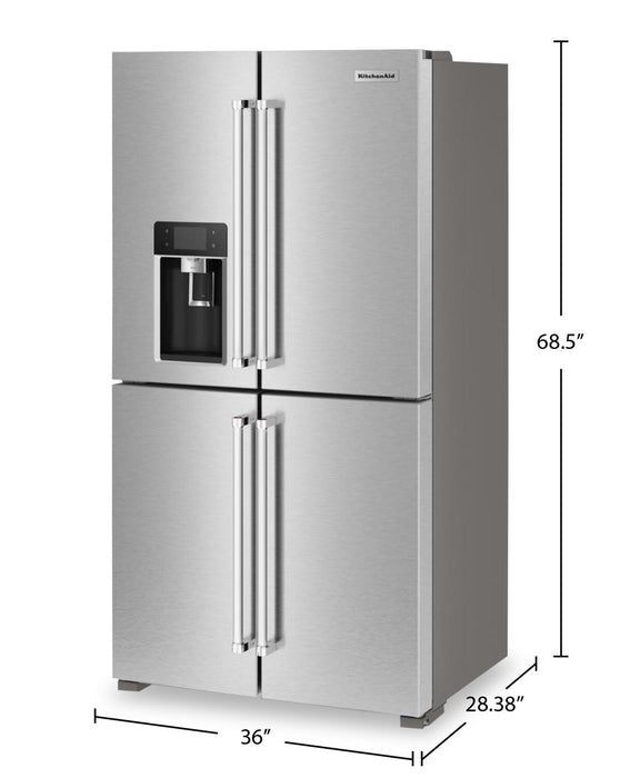 Réfrigérateur à 4 portes KitchenAid de 36 po et de 19,4 pi3 de profondeur comptoir - acier inoxydable - KRQC736RPS