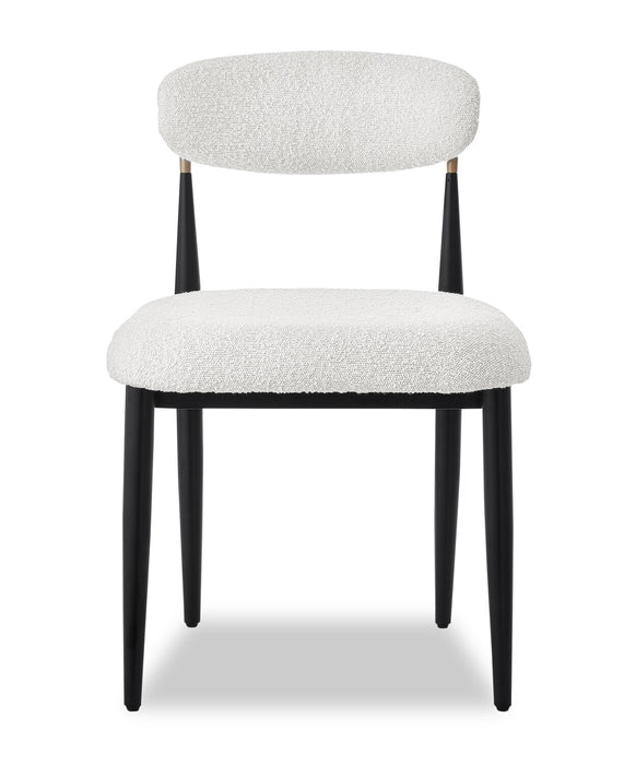 Chaise de salle à manger Capri de Kort & Co. en métal avec tissu bouclé et touches dorées - blanche