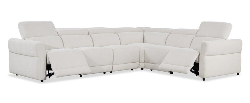 Sofa sectionnel à inclinaison électrique Aspen de Cindy Crawford Home 4 pièces avec fauteuil sans accoudoirs inclinable et port USB -  albâtre