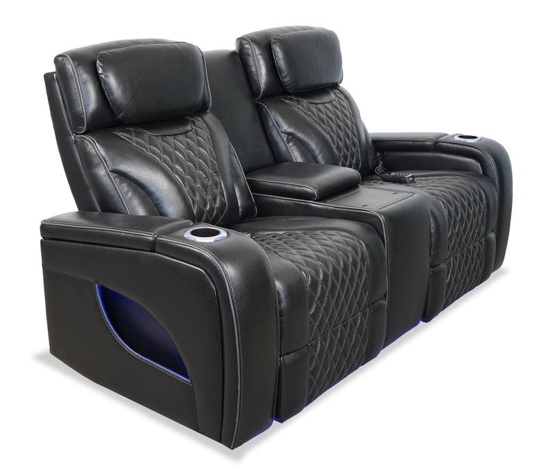 Causeuse de massage à inclinaison électrique Elite de 74 po en cuir véritable avec son immersif et appuie-têtes électriques - noire