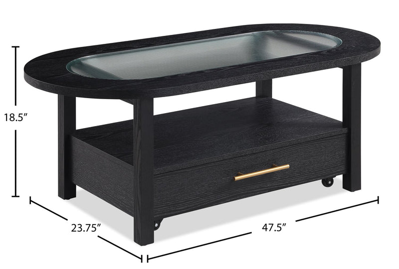 Table à café Dalton de 47.5 po avec dessus en verre et tiroir - noire 