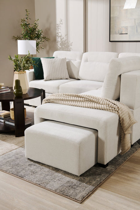 Sofa-lit sectionnel de droite Coast 3 pièces en tissu blanc ivoire avec fauteuil long de rangement et accoudoir de rangement