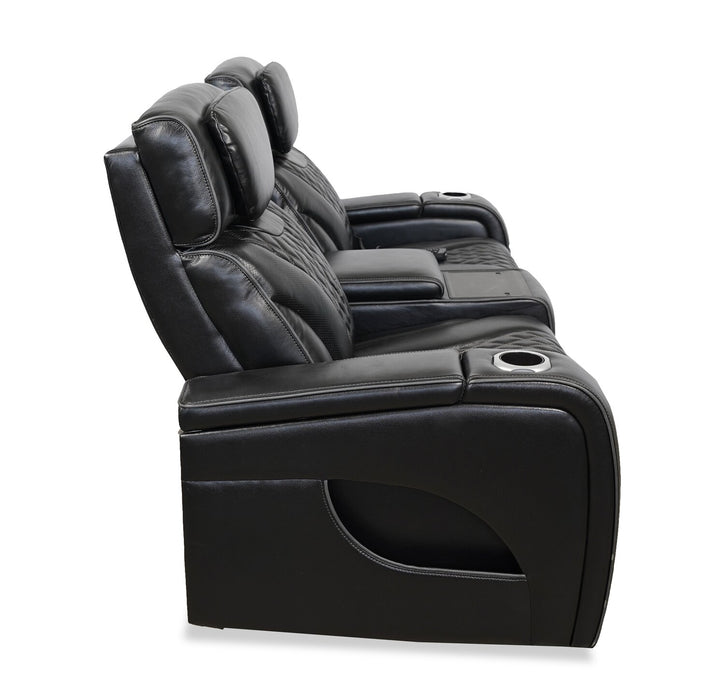 Causeuse de massage à inclinaison électrique Elite de 74 po en cuir véritable avec son immersif et appuie-têtes électriques - noire