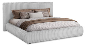 Lit plateforme rembourré Aria en tissu gris capitonné - format très grand lit