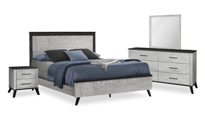 Blake 6pc Bedroom Set with Bed, Dresser, Mirror & Nightstand, Grey & Black - Queen Size | Ensemble de chambre à coucher Blake 6 pièces avec lit, commode, miroir et table de nuit, gris et noir - format grand lit