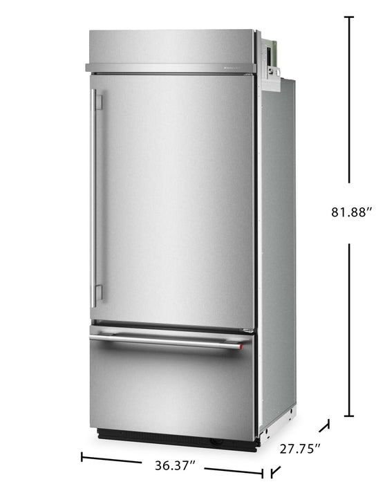 Réfrigérateur encastré KitchenAid de 20,8 pi³ et de 36 po à congélateur inférieur - acier inoxydable PrintShieldMC - KBBR336SPS