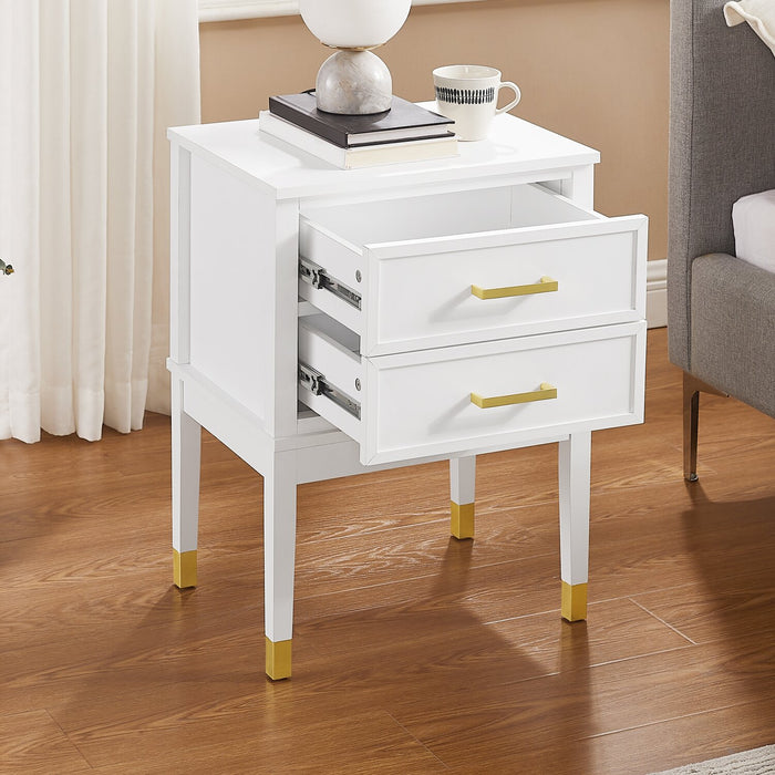 Table de nuit Alia de 18 po (l) x 25,75 po (H) à 2 tiroirs avec touche dorée - blanche