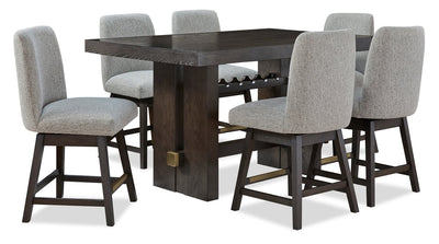 Metro Counter Height 7pc Dining Set with Table & 6 Chairs, Built-in Wine Rack, 66"W - Brown/Beige | Ensemble de salle à manger Metro 7 pièces de hauteur comptoir avec table de 66 po (L), 6 chaises et support à vin intégré - brun et beige