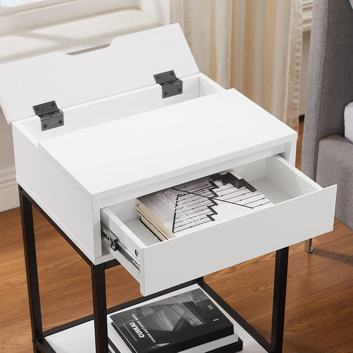 Table de nuit Akio de 18 po (l) x 25,75 po (H) à 1 tiroir avec dessus relevable et rangement - blanche et noire