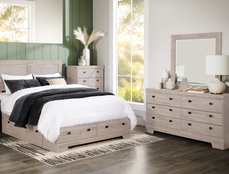Ensemble de chambre à coucher Yorkdale 5 pièces avec lit de rangement à 6 tiroirs, commode et miroir, blanc - format grand lit