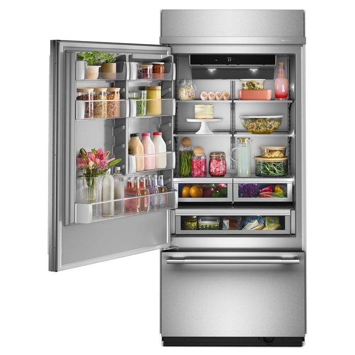 Réfrigérateur encastré KitchenAid de 20,8 pi³ et de 36 po à congélateur inférieur - acier inoxydable PrintShieldMC - KBBL336SPS