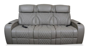 Sofa de massage à inclinaison électrique Elite de 86 po en cuir véritable avec son immersif et appuie-têtes électriques - mastic