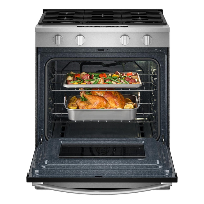 Cuisinière à gaz intelligente Whirlpool de 30 po, 5,0 pi³ avec cuisson à air – acier inoxydable résistant aux traces de doigts – WSGS4530TZ