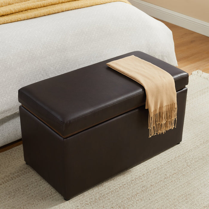 Pouf de rangement Edmonton de 32 po en similicuir - espresso