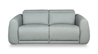  Sofa à inclinaison électrique Gianna de 76 po en cuir véritable avec appuie-têtes électriques et ports USB - bleu spa